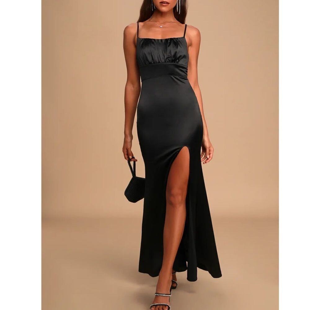 Lulus satin high slit gown